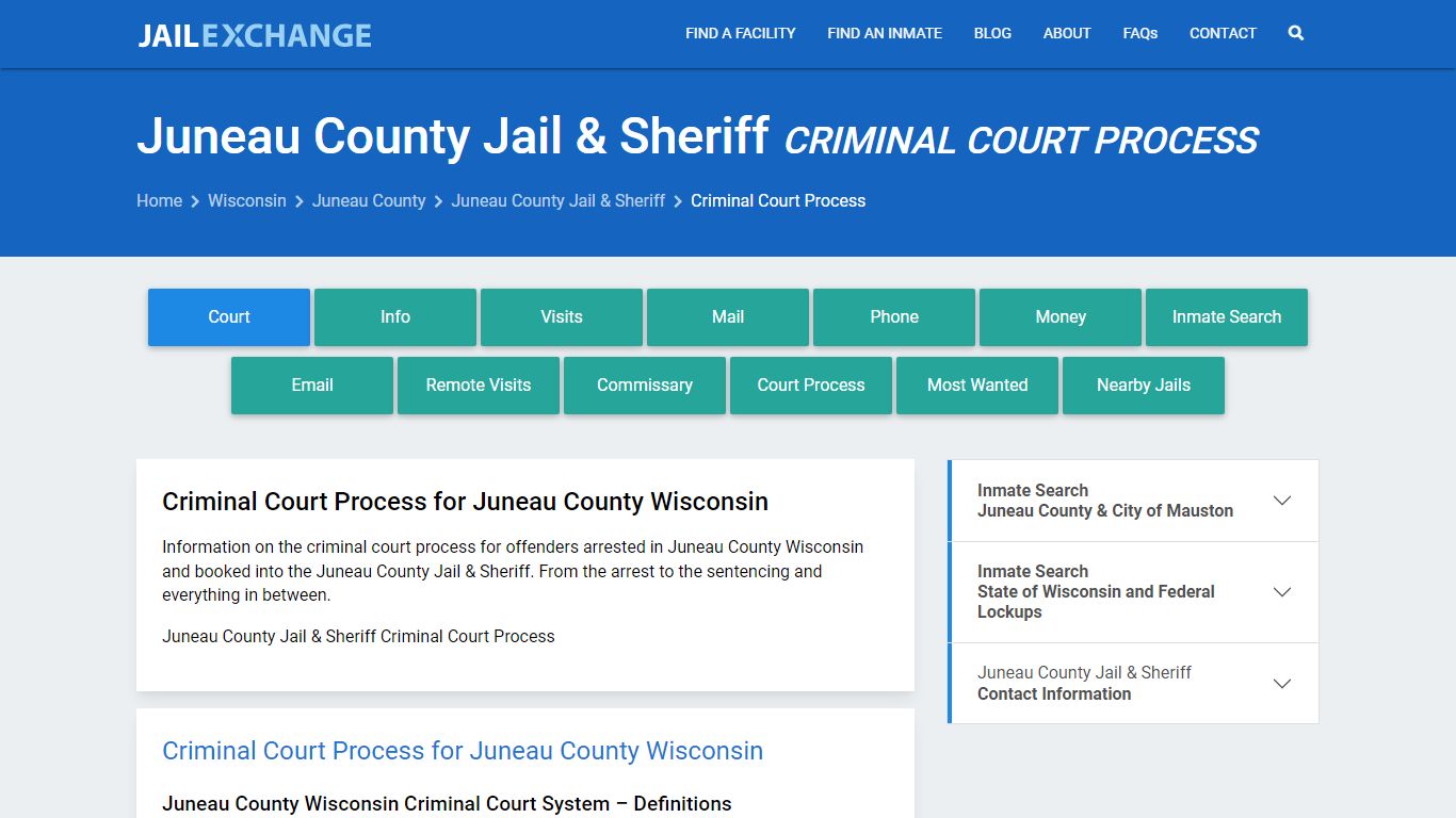 Juneau County Jail & Sheriff Criminal Court Process