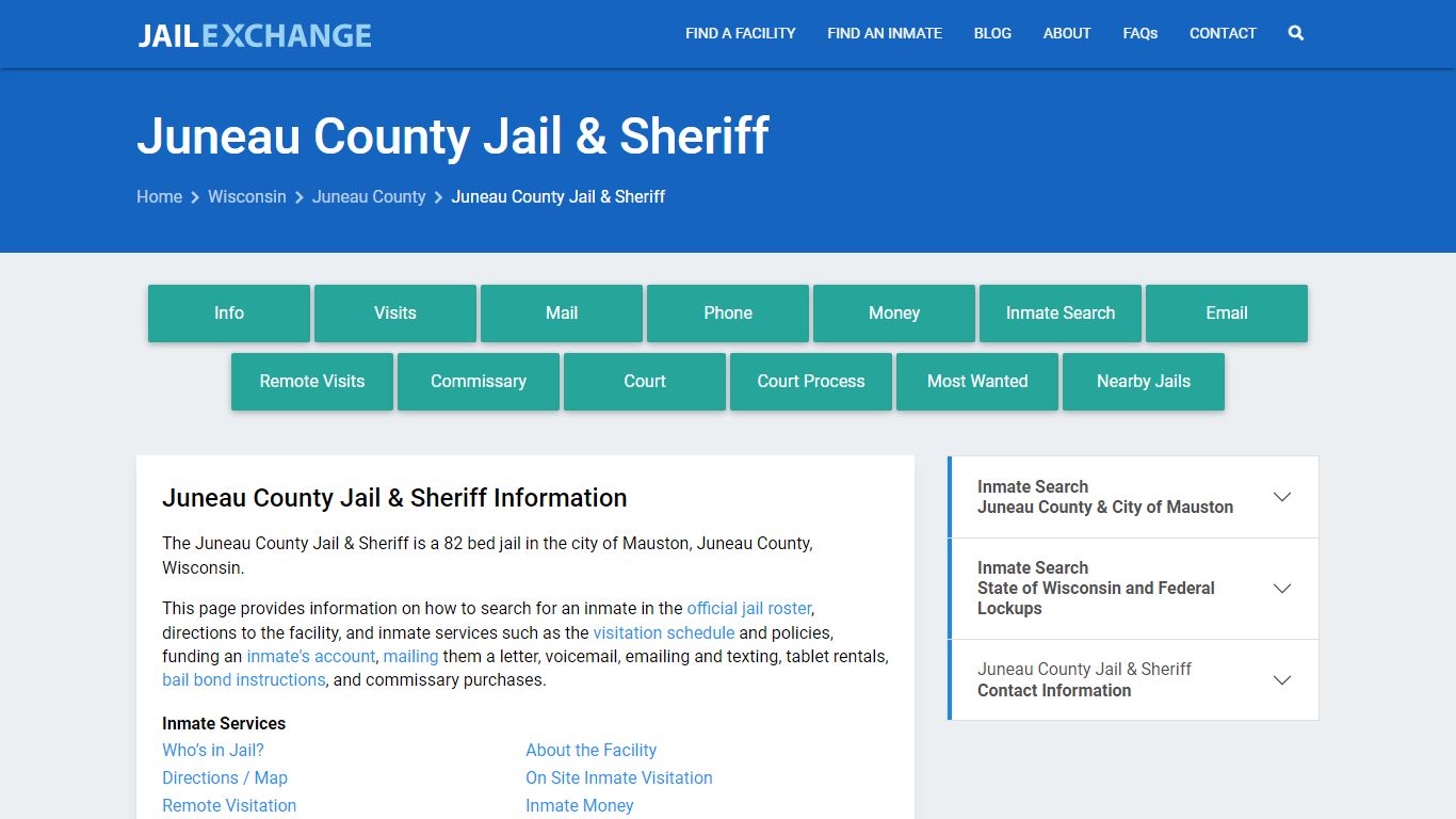 Juneau County Jail & Sheriff, WI Inmate Search, Information